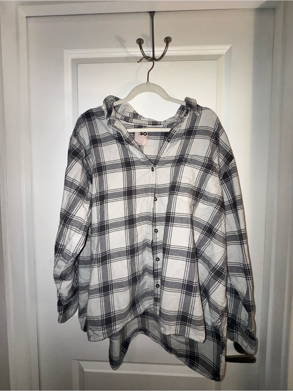 🟦SO White & Gray Plaid Hooded Shirt -